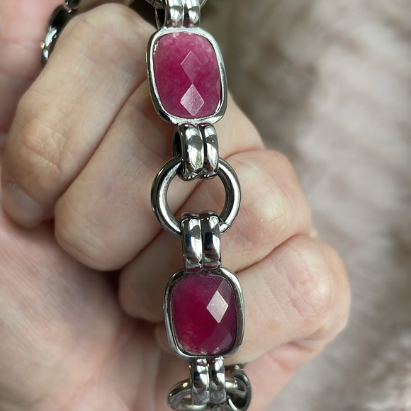 DYRBERG KERN CHUNKY LINK BRACELET WITH FACETED PINK STONES - Picture 5 of 6